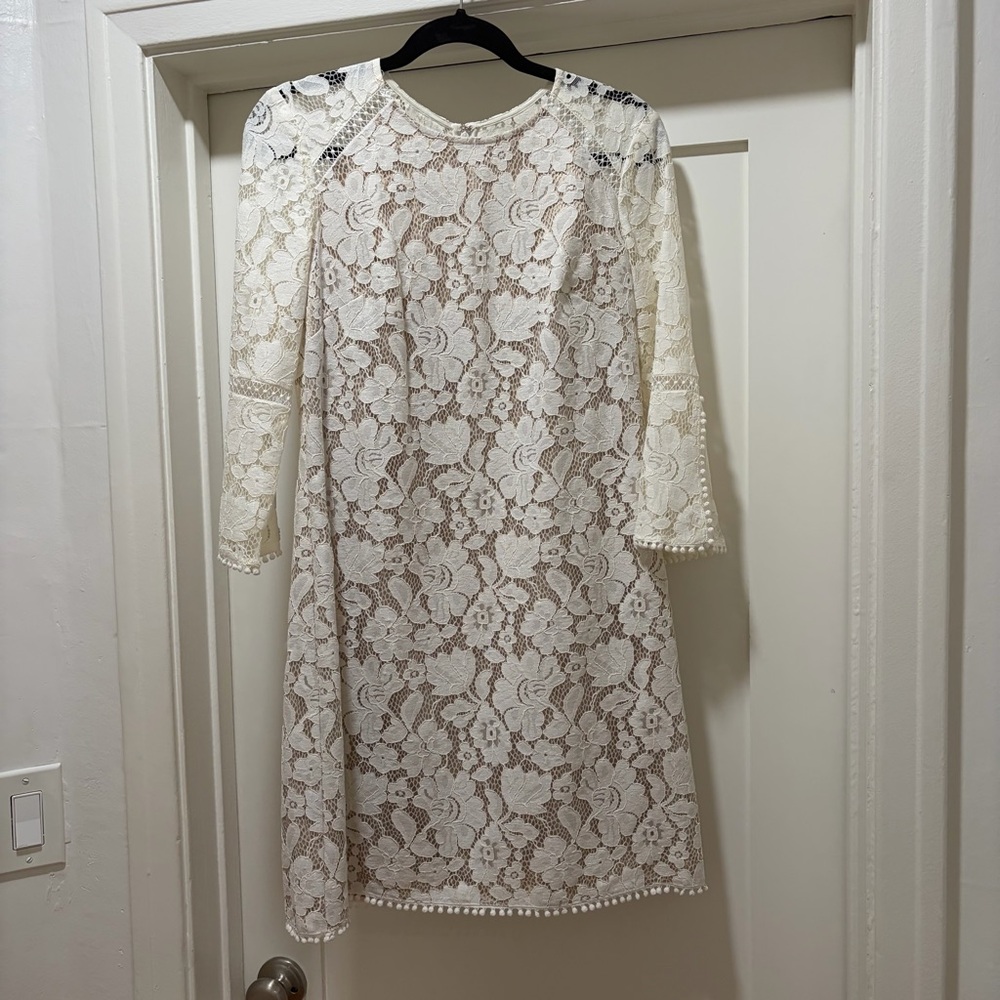 Vince Camuto White Lace Dress with Bell Sleeves